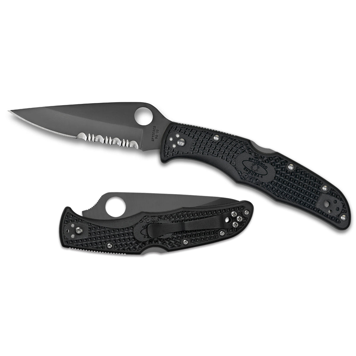 Spyderco Endura 4 Lightweight Folding Knife, Combo Edge, Black Blade (Color: Black)