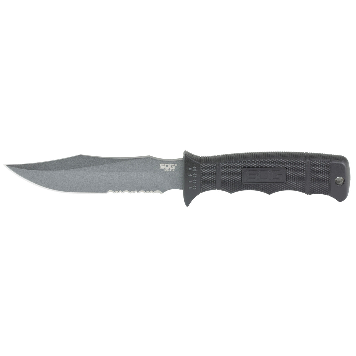 SOG Seal Pup 4.75" Fixed Blade Knife, Partially Serrated (Color: Black)
